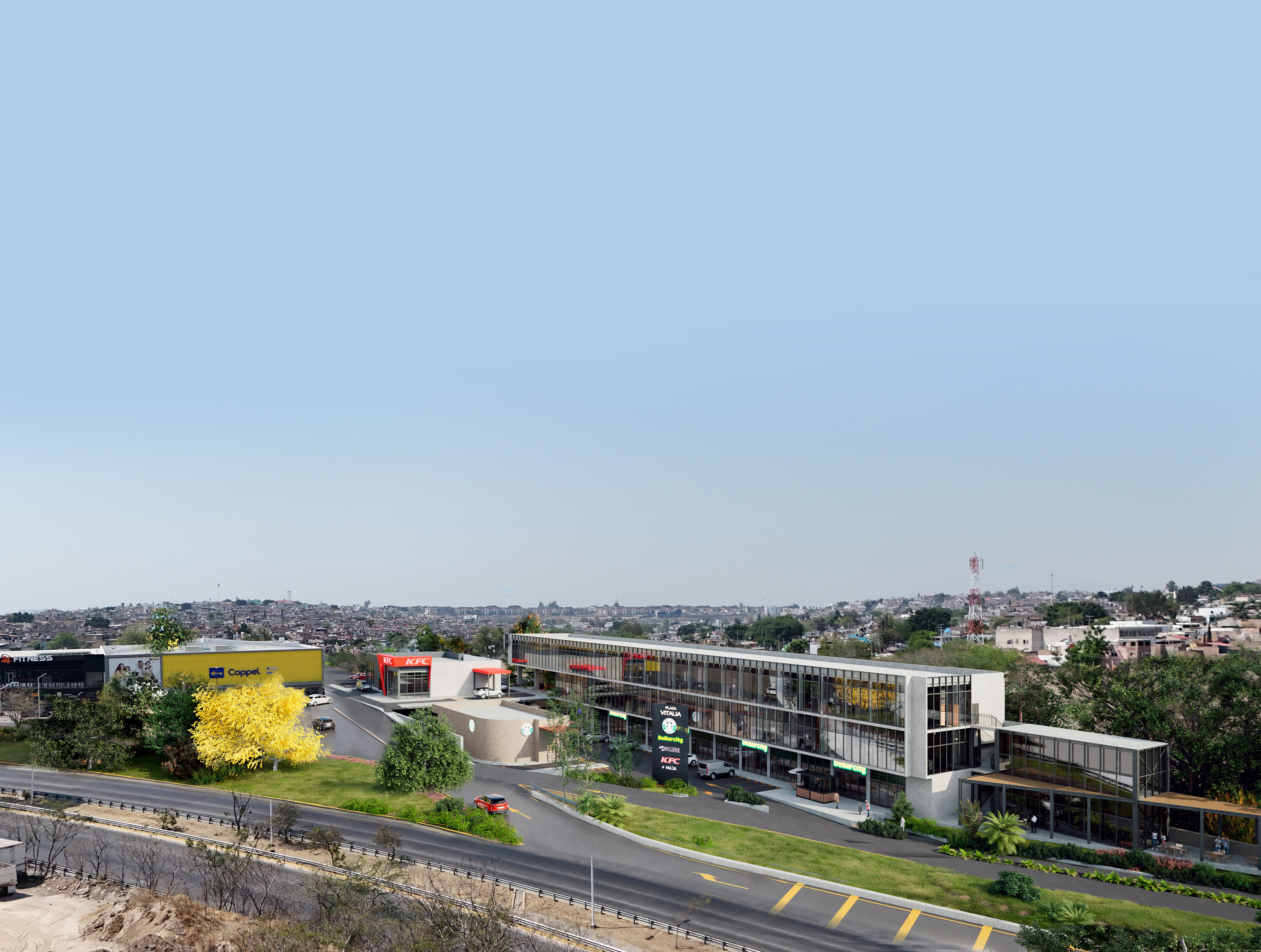 Plaza Vitalia · vista general real del corredor y vecinos comerciales